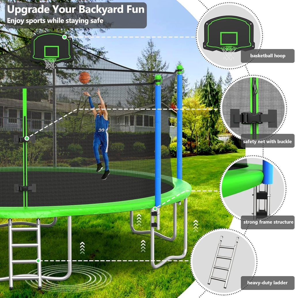 Upgraded 16Ft Trampoline with Basketball Hoop & Net