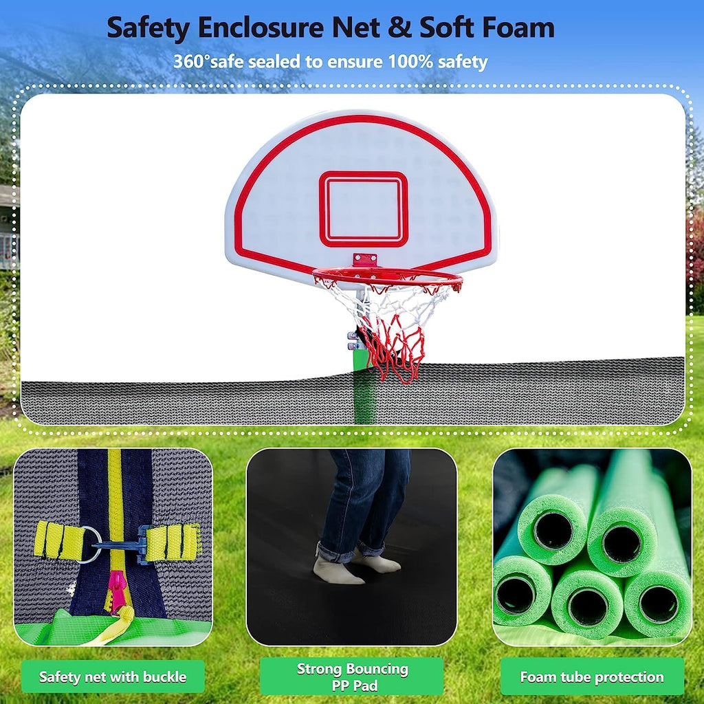 Upgraded 16Ft Trampoline with Basketball Hoop & Net