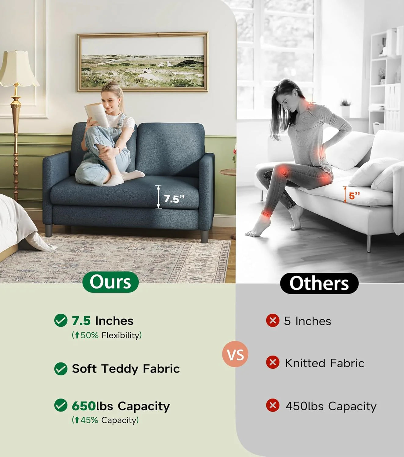 Loveseat Sofa 51" Love Seat Comfy Corduroy Small Loveseat Small Spaces Tool-Free Setup Couch