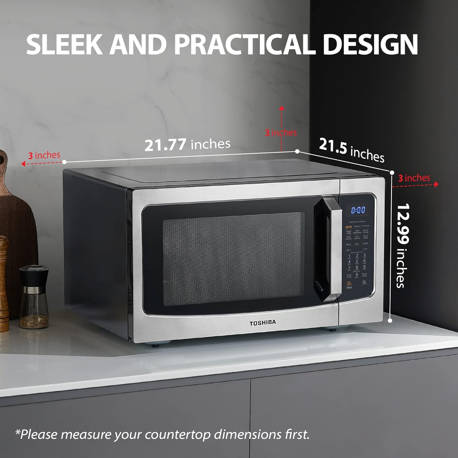 TOSHIBA 4-in-1 ML-EC42P(SS) Countertop Microwave Oven, Smart Sensor, Convection, Air Fryer Combo, Mute Function, Position Memory 13.6′′ Turntable, 1.5 Cu Ft, 1000W, Silver