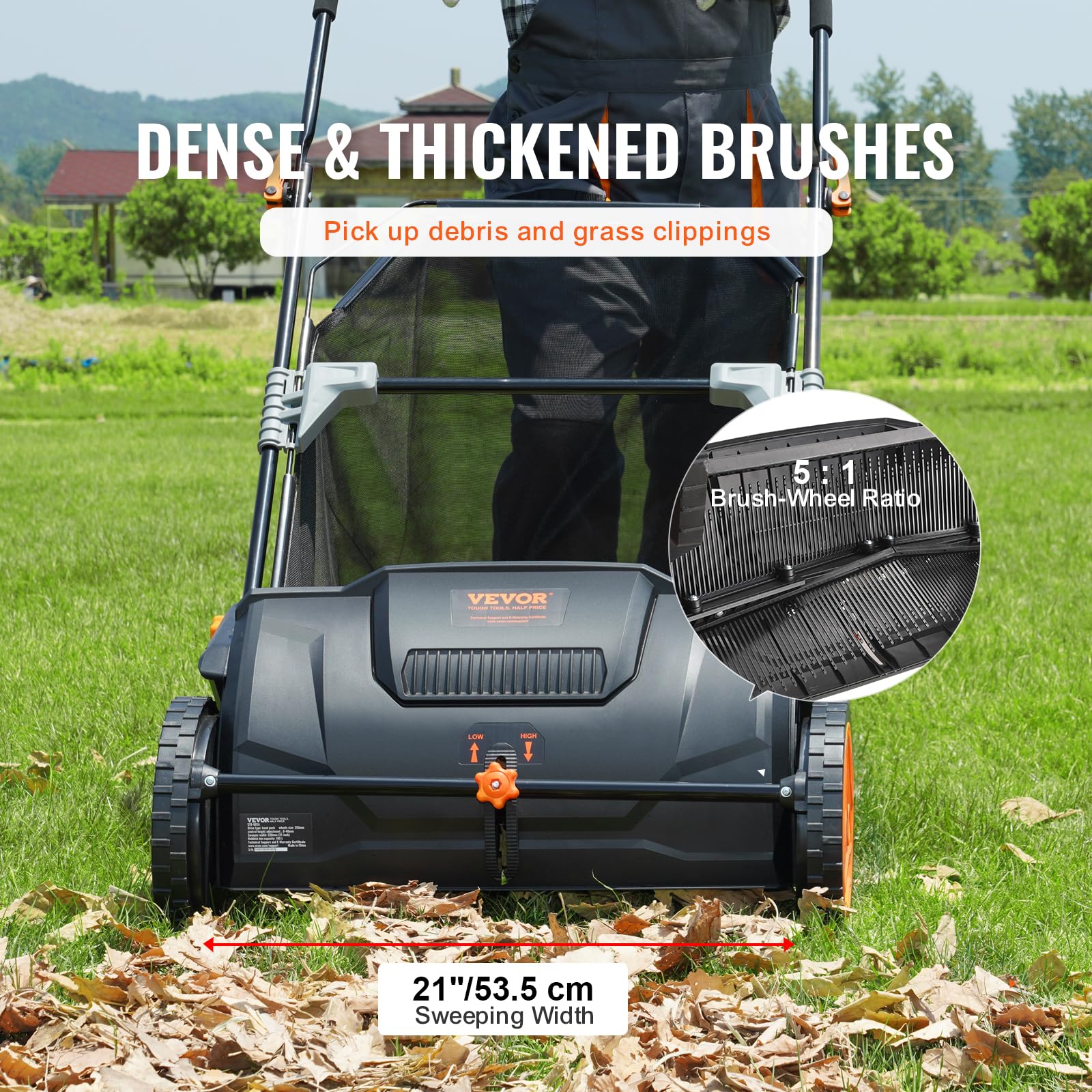 2025 Push Lawn Sweeper, 21 Inch Leaf & Grass Collector