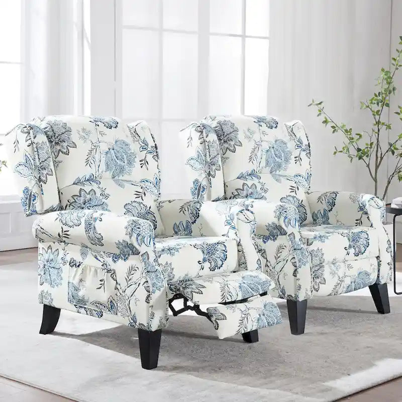 Manual Pushback Recliner Adjustable Accent Chair Wingback Armchair Set of 2