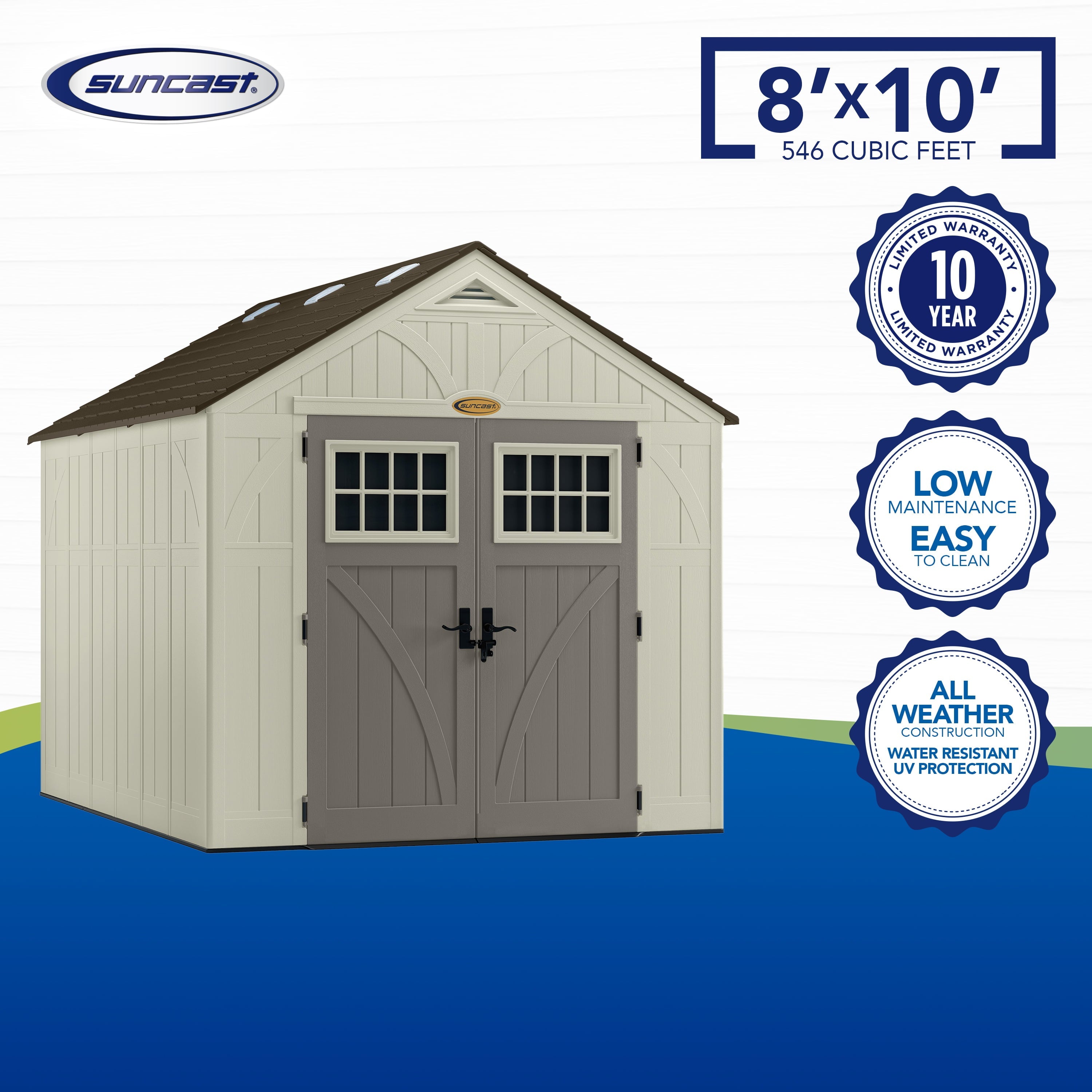 2025 Suncast 8 x 10 ft. Metal and Resin Storage Shed, Vanilla