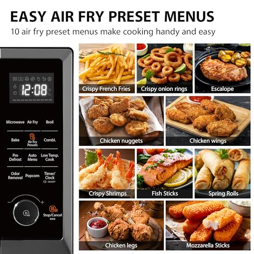 TOSHIBA Air Fryer Combo 8 in 1 Countertop Microwave Oven, with Convection, Broil, Odor Removal Mode, 12.4" Position Memory Turntable, Child Lock, 1.0 Cu.ft, Black Stainless Steel, ML2 EC10SA(BS) : Office Products