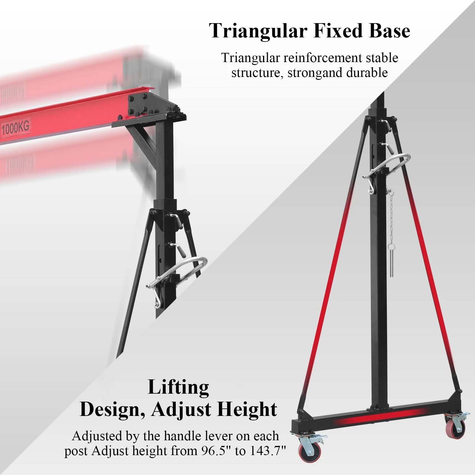 2025  1 Ton Adjustable Gantry Crane, 2200 lbs Capacity, Height Adjustable 96.5"-143.7", Portable Hoist for Factory, Construction, Warehouse, Auto Repair