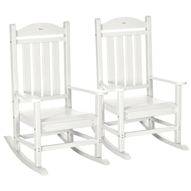 Outsunny 2 Pieces Outdoor Rocking Chair, All Weather-Resistant HDPE Rocking Patio Chairs with Rustic High Back, Armrests