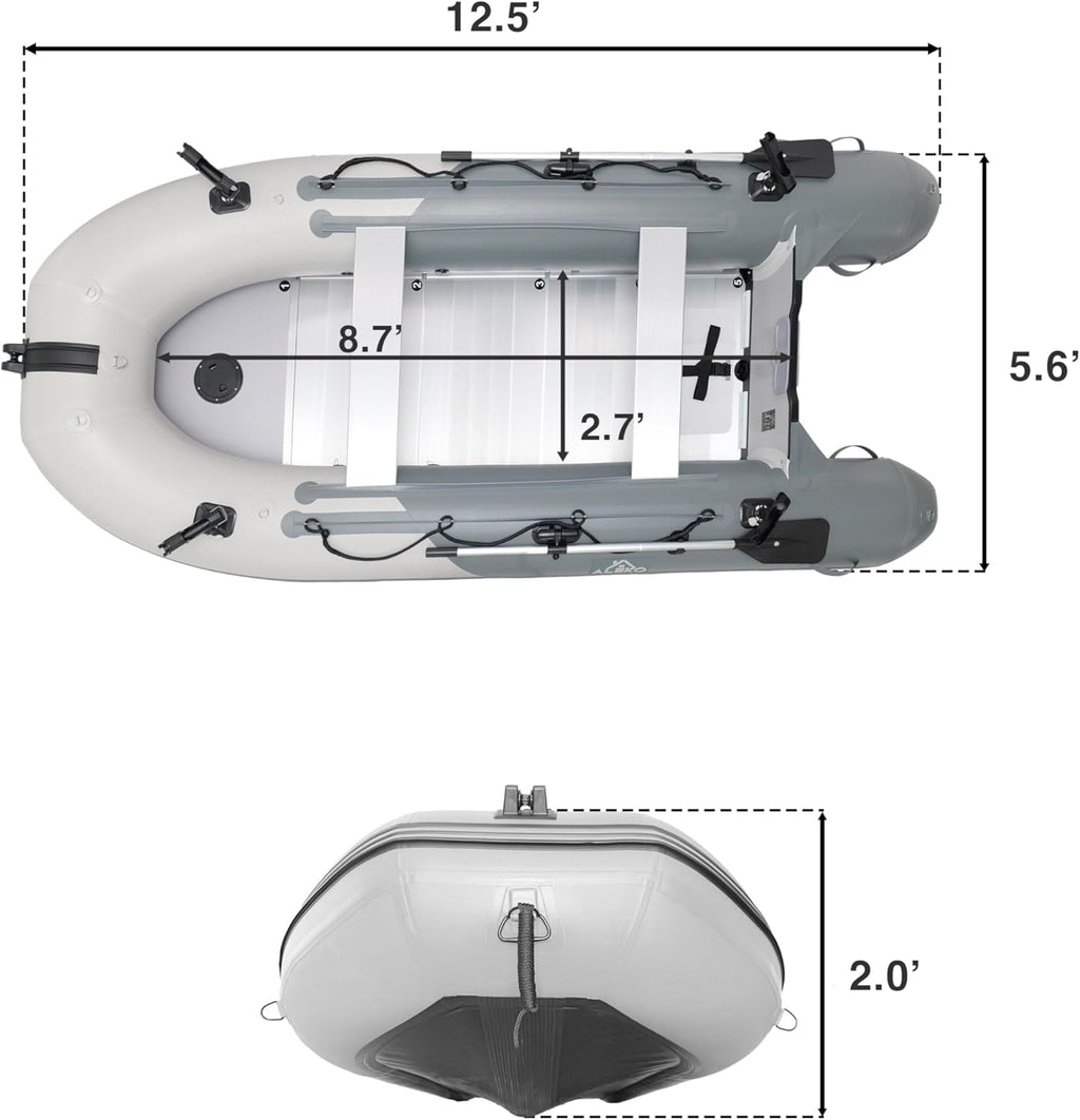 Inflatable Boat | Yacht Dinghy Tender Raft | Multi Person Fishing Boat | Aluminum Floor Oars | Fishing Rod Holders | Heavy-Duty PVC | 2024 Model |