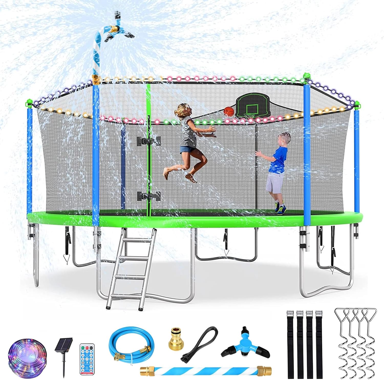 Upgraded 16Ft Trampoline with Basketball Hoop & Net