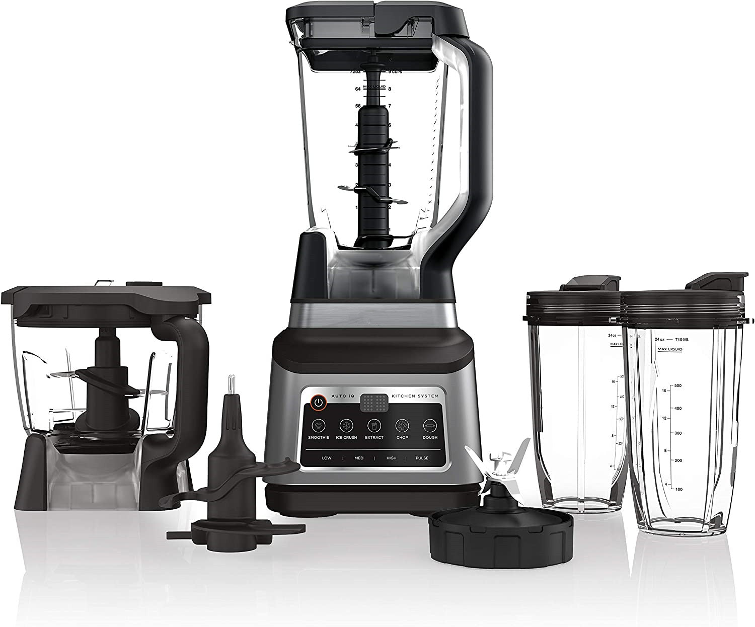 Mega Kitchen System 72 oz. Pitcher 8-Cup Food Processor 16 oz. Single Serve Cup 1500-Watt Black