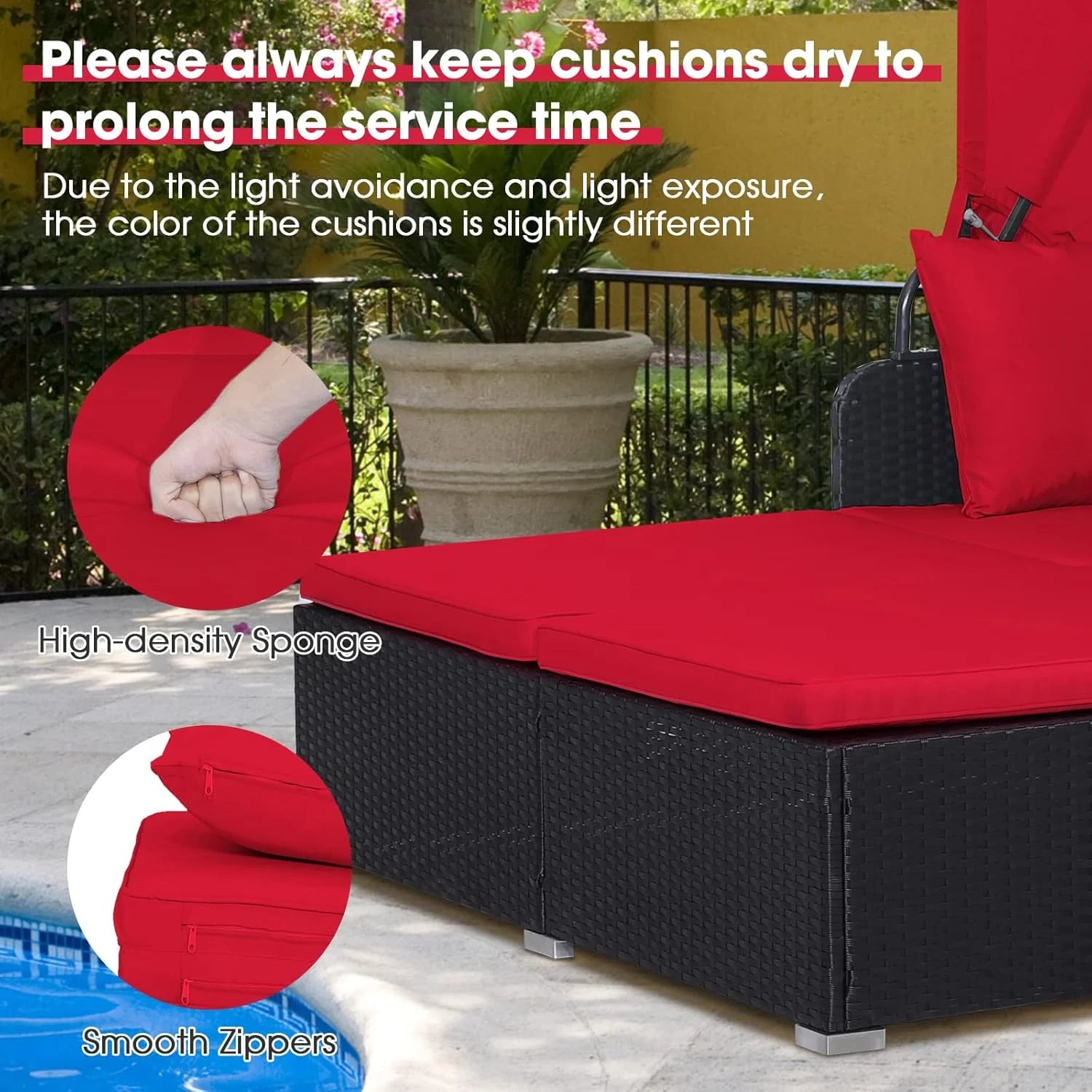 RELAX4LIFE Patio Outdoor Daybed Canopy Wicker Sunbed Cushions Lounge Bed Conversation