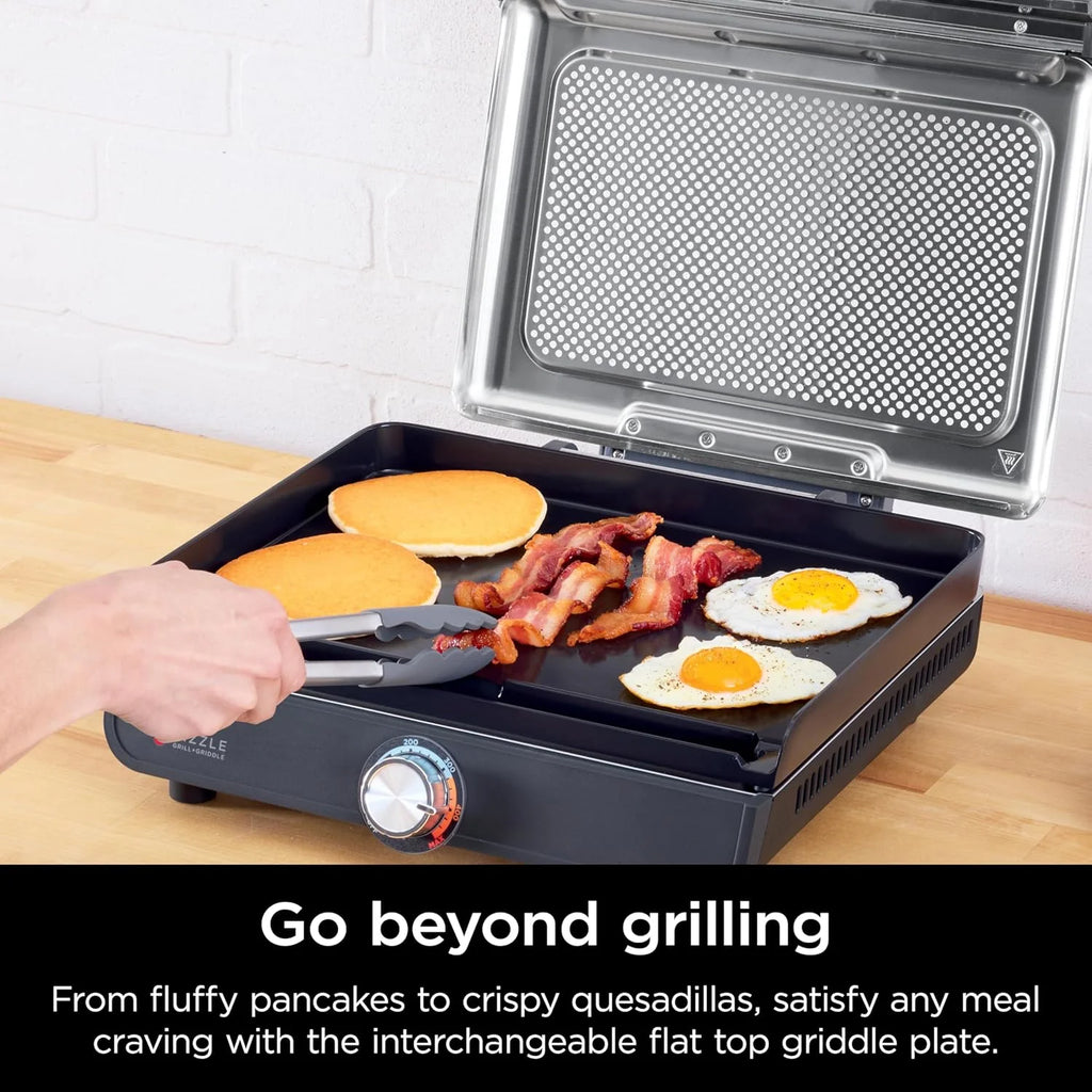 Ninja Griddle and Indoor Grill, 14��锟�? Electric Grill, For Steak, Burgers, Salmon, Veggies, and More, Pancake Griddle, Nonstick, Dishwasher Safe, 500F, Even Cooking, Silver, GR101