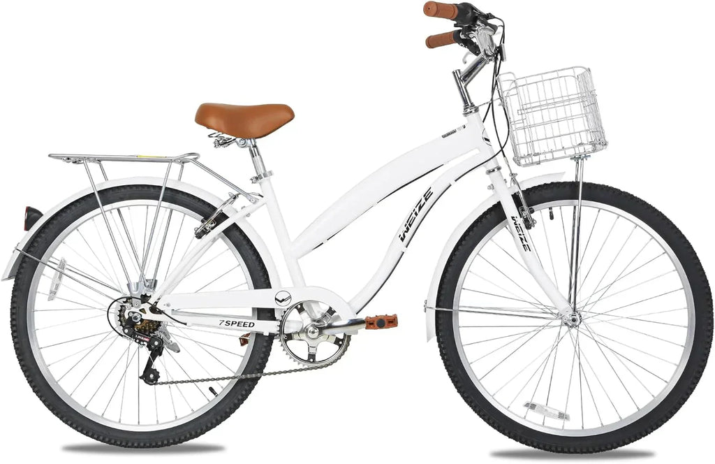 WEIZE Beach Cruiser Bike 26 inch Commuter Bicycle for Adult Men and Women 7-Speed/High-Carbon
