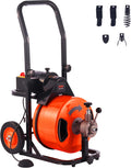 2025 Drain Cleaner Machine 100FT x 1/2Inch, Auto Feed Sewer Snake Auger with 4 Cutter & Air-activated Foot Switch for 1" to 4" Pipes, Orange, Black