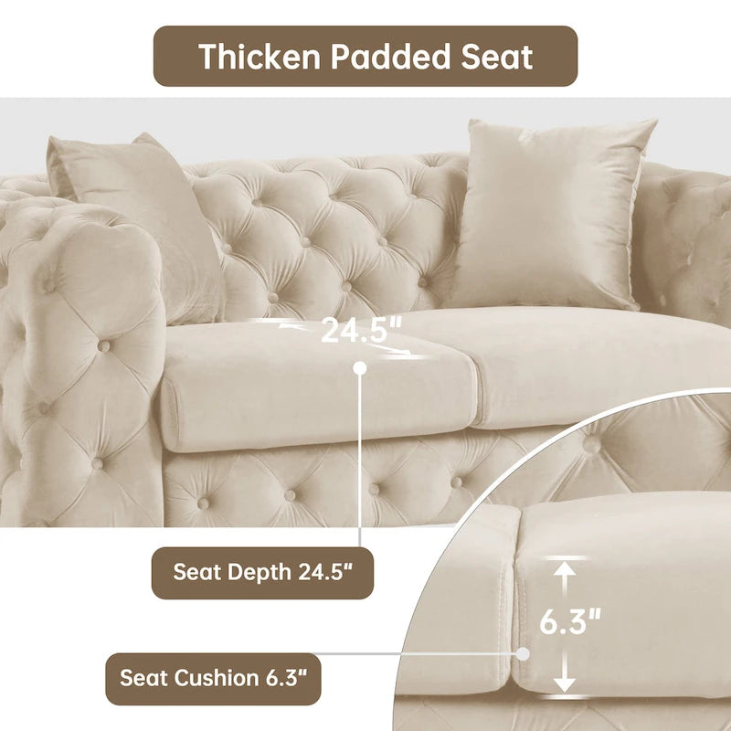 Morden Fort Modern Loveseat Two-Seater Sofa with Dutch Velvet, Solid Wood Frame and Iron Legs