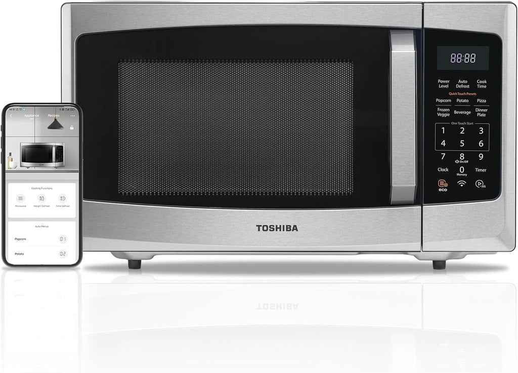 TOSHIBA 4-in-1 ML-EC42P(SS) Countertop Microwave Oven, Smart Sensor, Convection, Air Fryer Combo, Mute Function, Position Memory 13.6′′ Turntable, 1.5 Cu Ft, 1000W, Silver