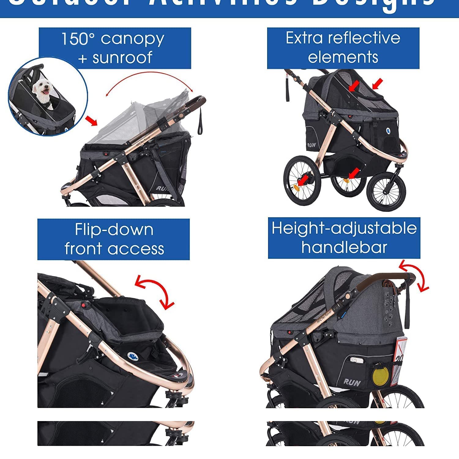 Jogging Sports Stroller with Comfort Rubber Wheels/Zipper-Less Entry/1-Hand Quick Fold/Aluminum Frame for Small/Medium Dogs Cats and Pets (Green Camo)