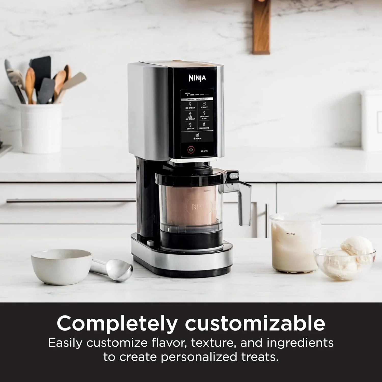 2025 NC301 CREAMi Ice Cream Maker, for Gelato, Mix-ins, Milkshakes, Sorbet, Smoothie Bowls & More, 7 One-Touch Programs, with (2) Pint Containers & Lids, Compact Size, Perfect for Kids, Silver