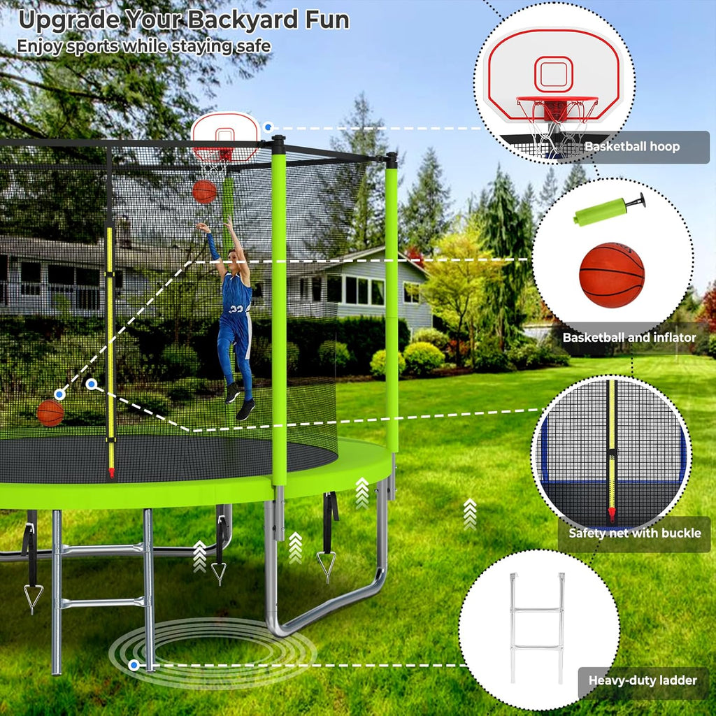 Upgraded 16Ft Trampoline with Basketball Hoop & Net