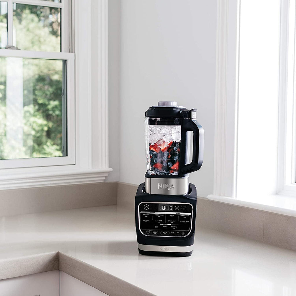 Ninja Foodi Cold &amp; Hot Blender With 1400 Peak Watts Nonstick Glass Pitcher (HB152), 64 oz, Black