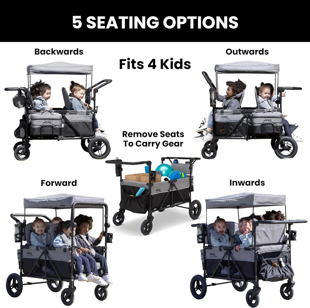 Jeep Wrangler Deluxe 4 Seater Stroller Wagon by Delta Children - Premium Quad Stroller Wagon for 4 Kids