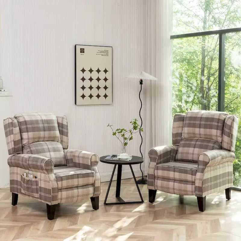Manual Pushback Recliner Adjustable Accent Chair Wingback Armchair Set of 2