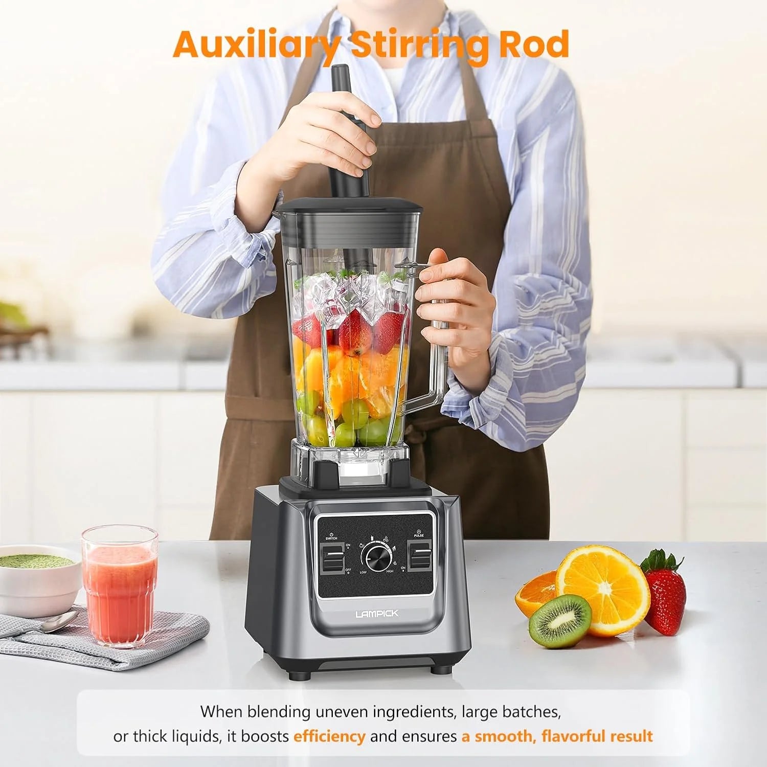 Blenders for Kitchen, 2000W Blender for Smoothies 35000 RPM Professional Grade High-Speed Smoothie Blender with 68 oz Pitcher & 27 oz To-Go Cup for Shakes, Ice Crushing, and Frozen Fruit