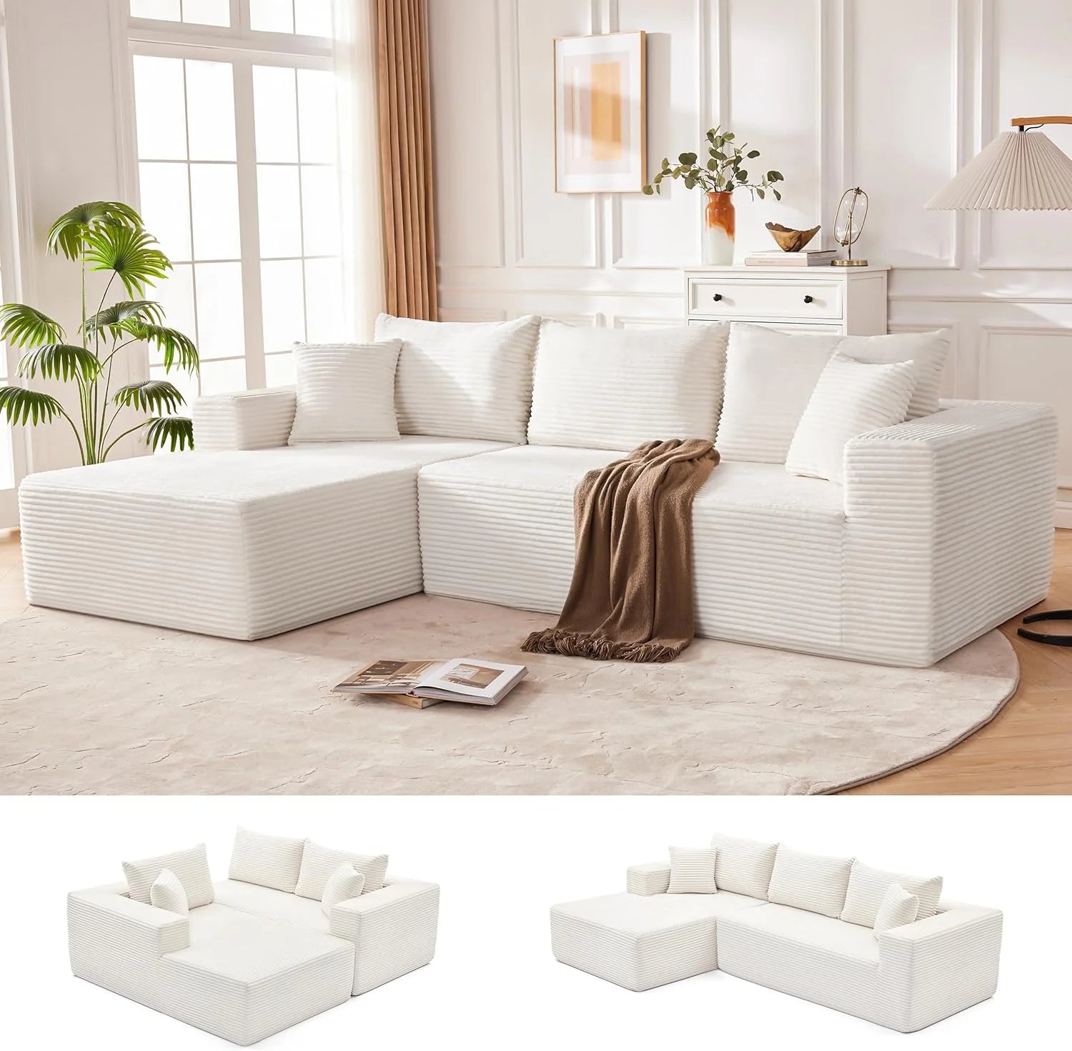 110 Cloud Sectional Couch, Boneless Sofa for Living Room Modular Sectional Sofa with Deep Seat