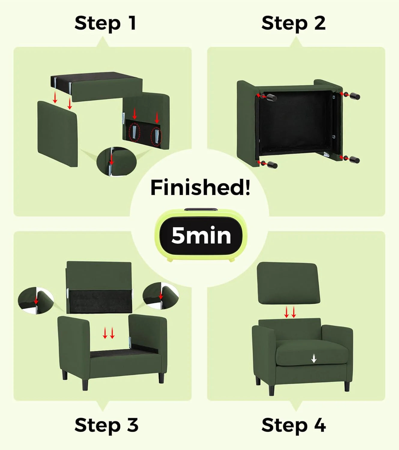 Loveseat Sofa 51" Love Seat Comfy Corduroy Small Loveseat Small Spaces Tool-Free Setup Couch