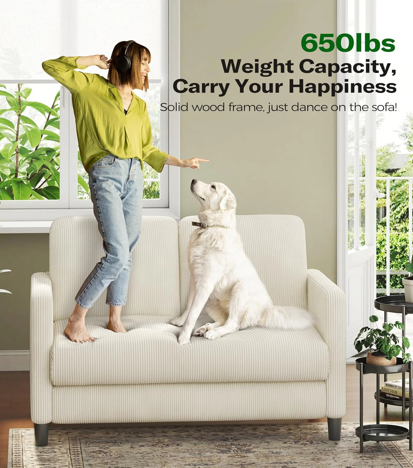Loveseat Sofa 51" Love Seat Comfy Corduroy Small Loveseat Small Spaces Tool-Free Setup Couch