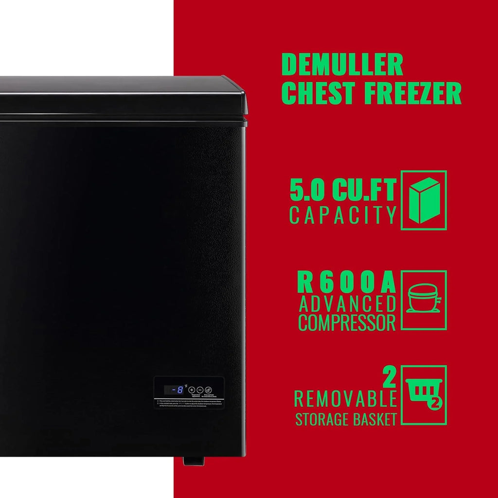 Chest Freezer 5.0Cubic Feet Deep Freezer Freestanding Freezers with 2 Removable Stainless Steel Basket, Mini Freezer Top Open Door Compact Freezer with Electronic Control 41�� to -15��BLACK