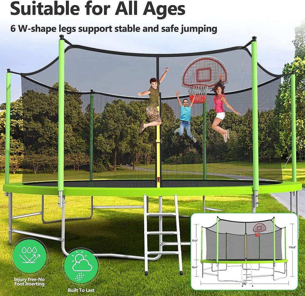 Upgraded 16Ft Trampoline with Basketball Hoop & Net