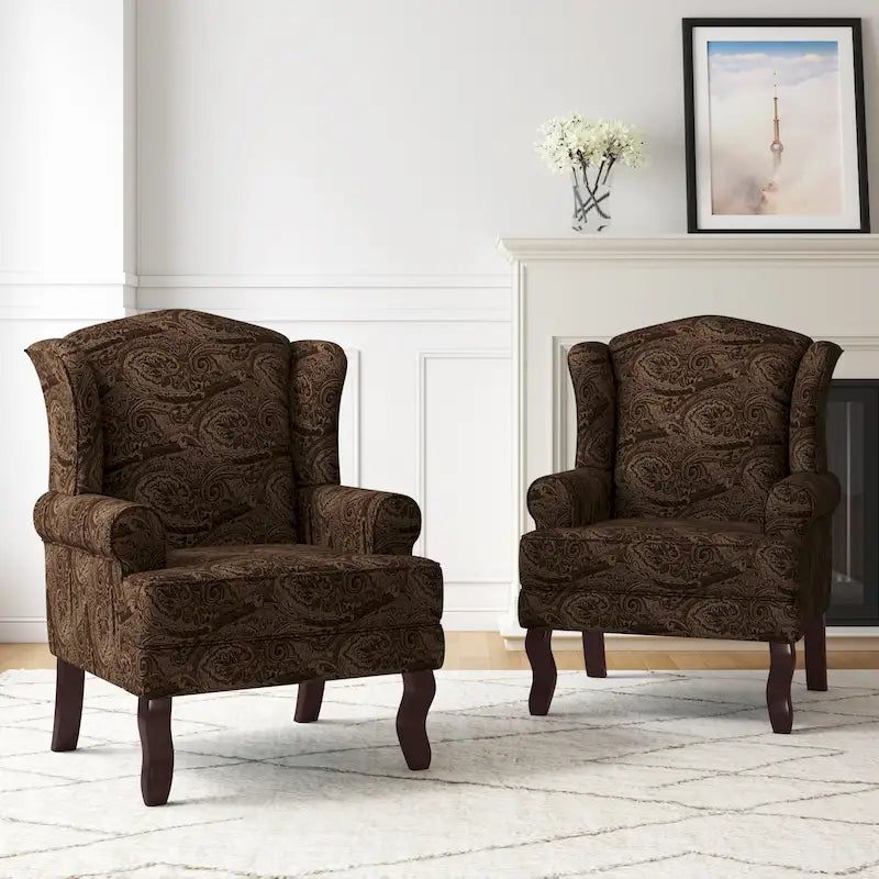 2 Set Traditional Wingback Accent Chairs Upholstered Armchair