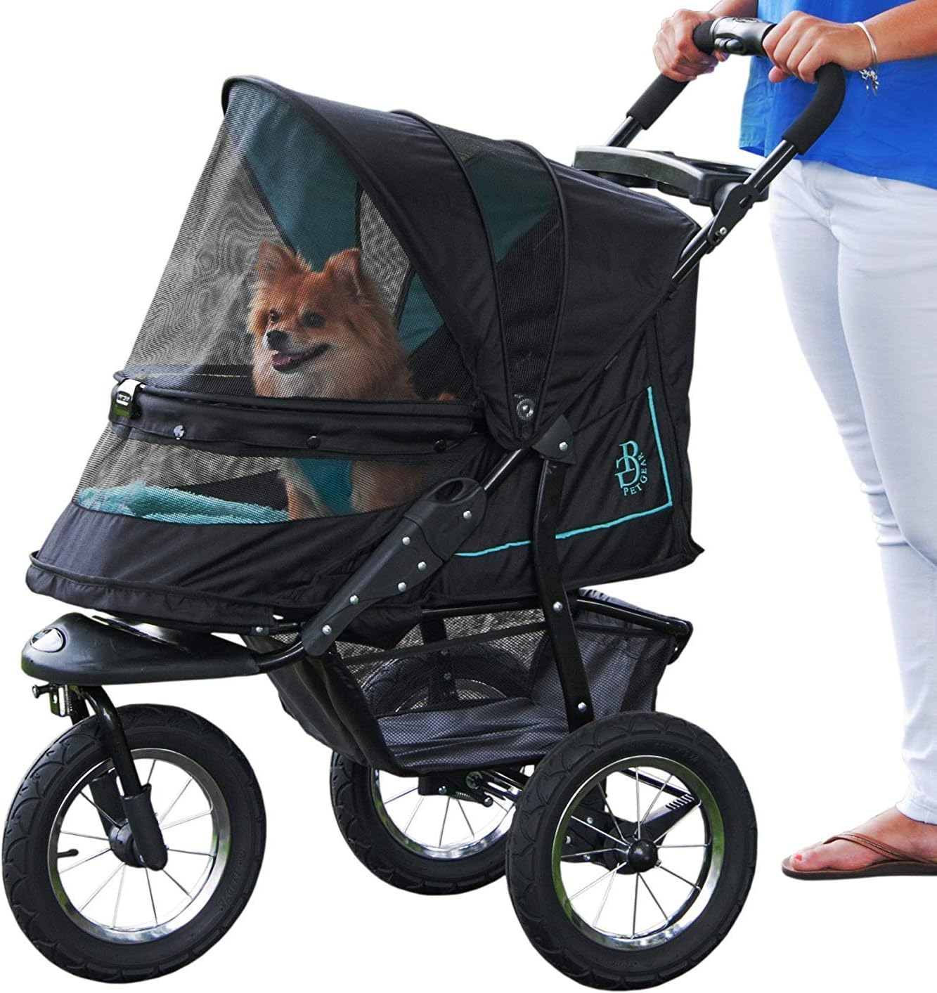 No-Zip NV Pet Stroller for Cats/Dogs Zipperless Entry Easy One-Hand Fold Gel-Filled Tires Plush Pad + Weather Cover Included 3 colors