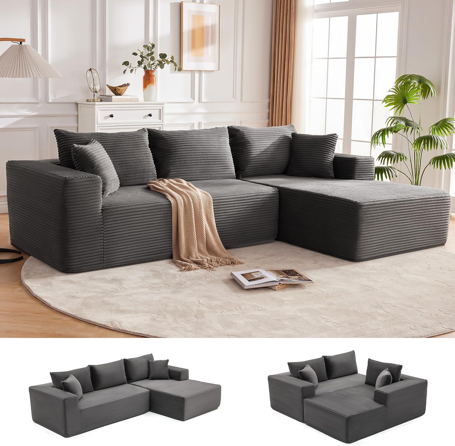 110 Cloud Sectional Couch, Boneless Sofa for Living Room Modular Sectional Sofa with Deep Seat