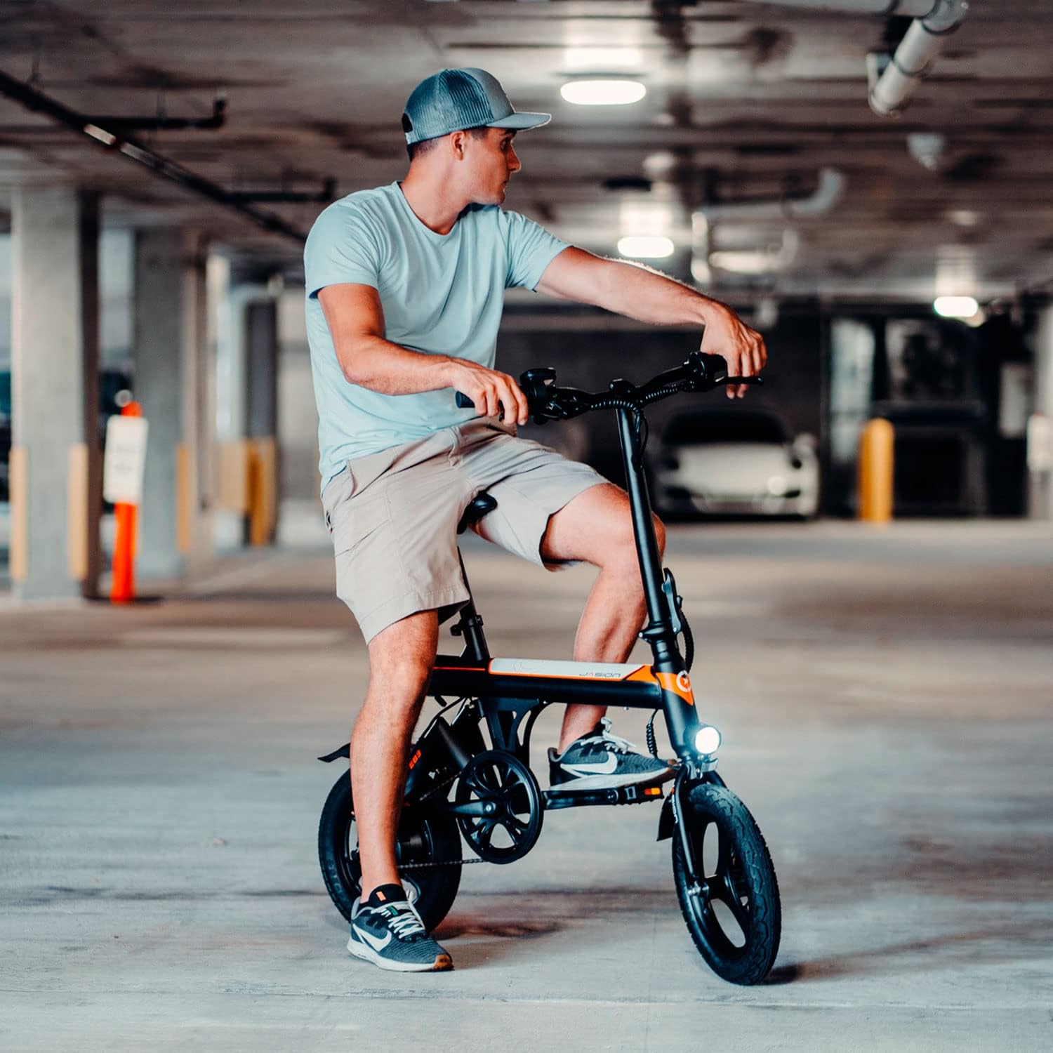 Jasion EB3 Electric Bike Adults 21mph, 500W Peak Motor, 270Wh Battery, Rear Suspension, 3 Levels Assist, 14&prime;&prime; Folding Ebike for Adults and Teens, Complies to UL2849