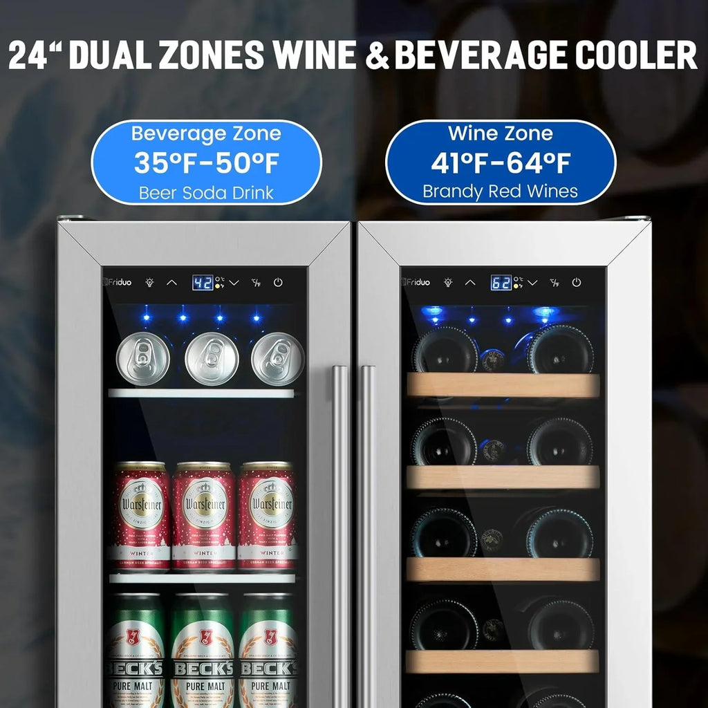 24 inch Dual Zone Beverage Refrigerator 30 Bottles 82 Cans Wine Fridge Built-in or Freestanding