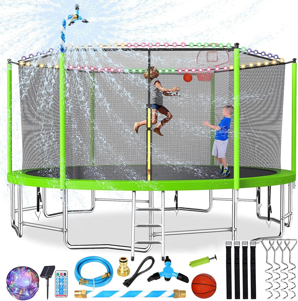 Upgraded 16Ft Trampoline with Basketball Hoop & Net