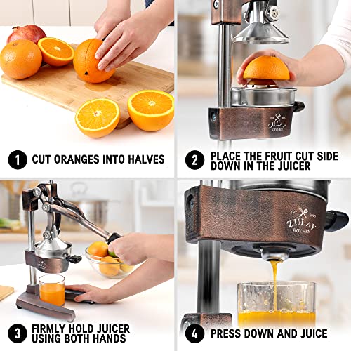 Zulay Kitchen Cast Iron Orange Juice Squeezer   Heavy Duty, Easy to Clean, Professional Citrus Juicer   Durable Stainless Steel Lemon Squeezer   Sturdy Manual Citrus Press &amp; Orange Squeezer (Copper): Home &amp; Kitchen