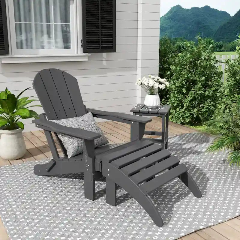 Polytrends Laguna Hdpe All Weather Outdoor Patio Foldable Adirondack Chair With Ottoman And Side Table (3-Piece Set)