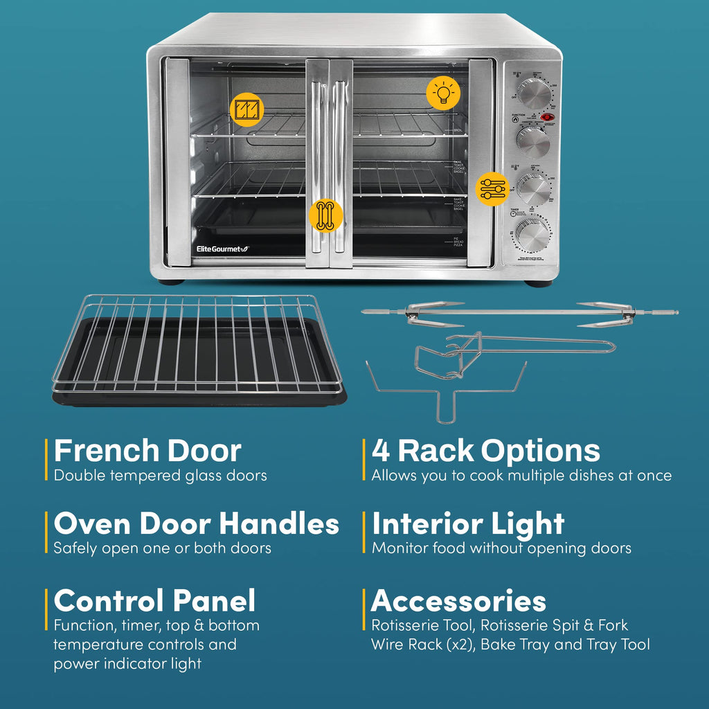 Elite Gourmet 47.5Qt, 18-Slice Convection Oven 4-Control Knobs