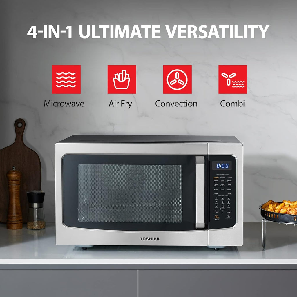 TOSHIBA 4-in-1 ML-EC42P(SS) Countertop Microwave Oven, Smart Sensor, Convection, Air Fryer Combo, Mute Function, Position Memory 13.6′′ Turntable, 1.5 Cu Ft, 1000W, Silver