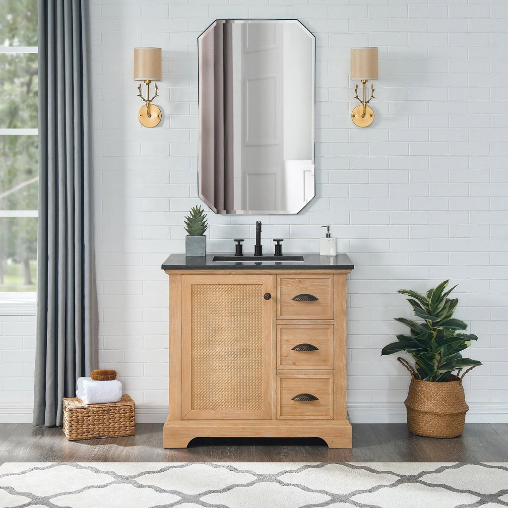 Hervas Bath Vanity with Natural Marble Top without Mirror