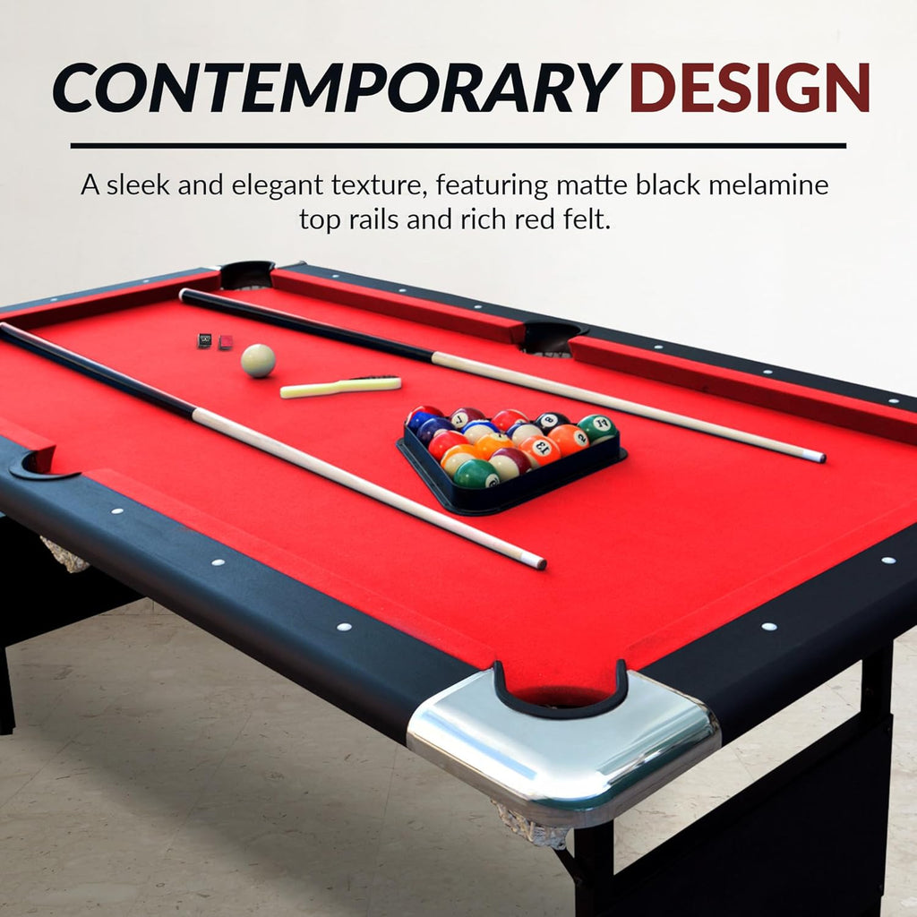 2025 Hathaway Fairmont 6 Ft Portable Pool Table, Adults Folding Billiards Tables for Game Room with Easy Foldable Storage, Includes Full Set of Billiard Balls, Cues, Chalk & Brush