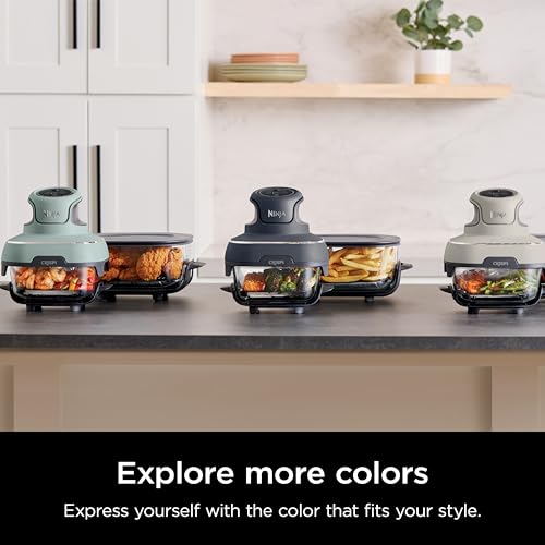 Ninja Crispi 4 in 1 Portable Glass Air Fryer Cooking System, 4QT &amp; 6 Cup Glass Containers with Storage Lids, Easy Meals, Microwave, Freezer &amp; Dishwasher Safe, Air Fry, Bake &amp; More, Cyberspace, FN101GY : Home &amp; Kitchen