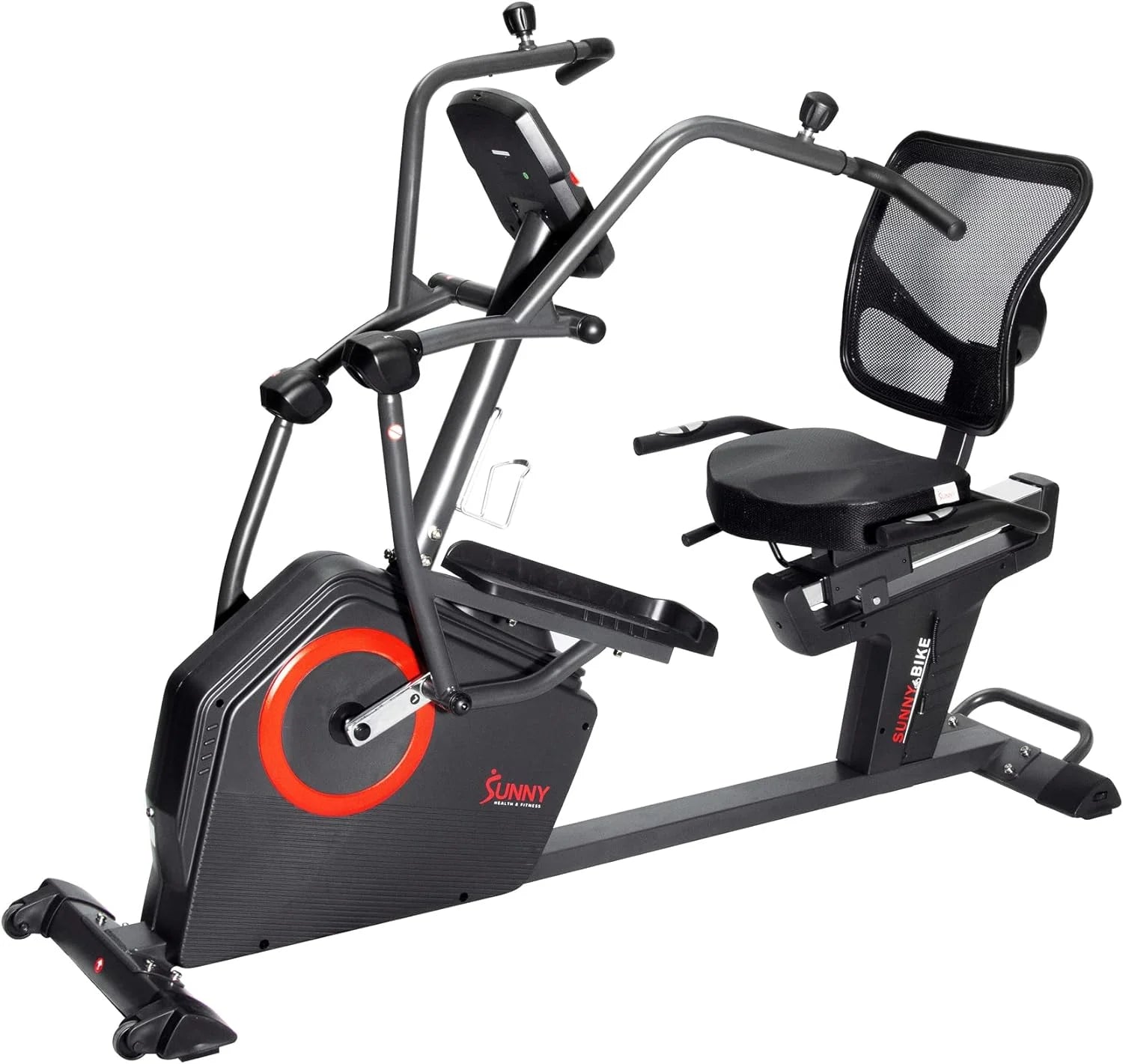 2025 Sunny Health & Fitness Electromagnetic Recumbent Cross Trainer Exercise Elliptical Bike w/Arm Exercisers, Easy Access Seat & Exclusive SunnyFit庐 App Enhanced Bluetooth Connectivity - SF-RBE4886SMART