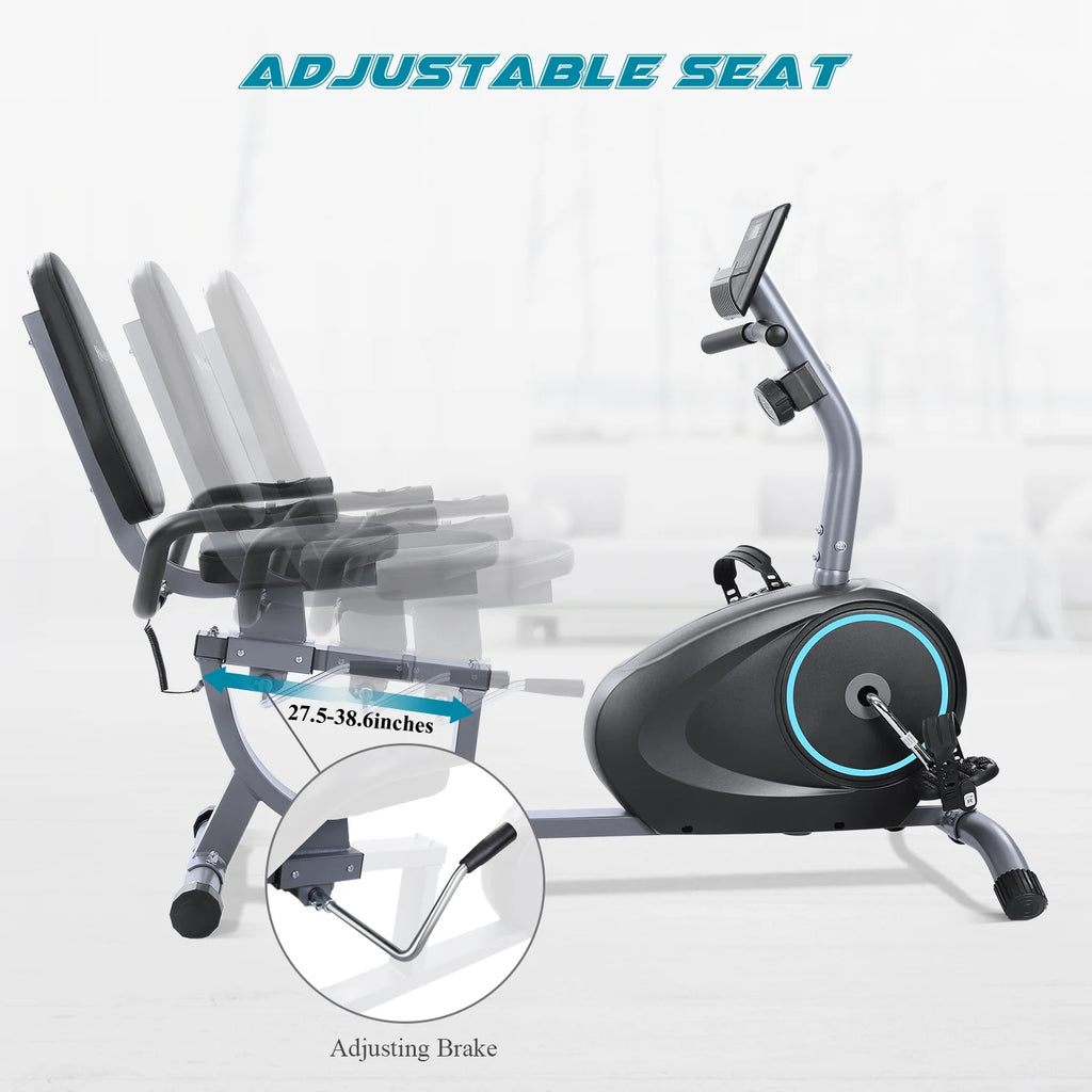 2025 Recumbent Exercise Bike with 8 Levels Adjustable Resistance, LCD Monitor, Pad Holder, Wheels
