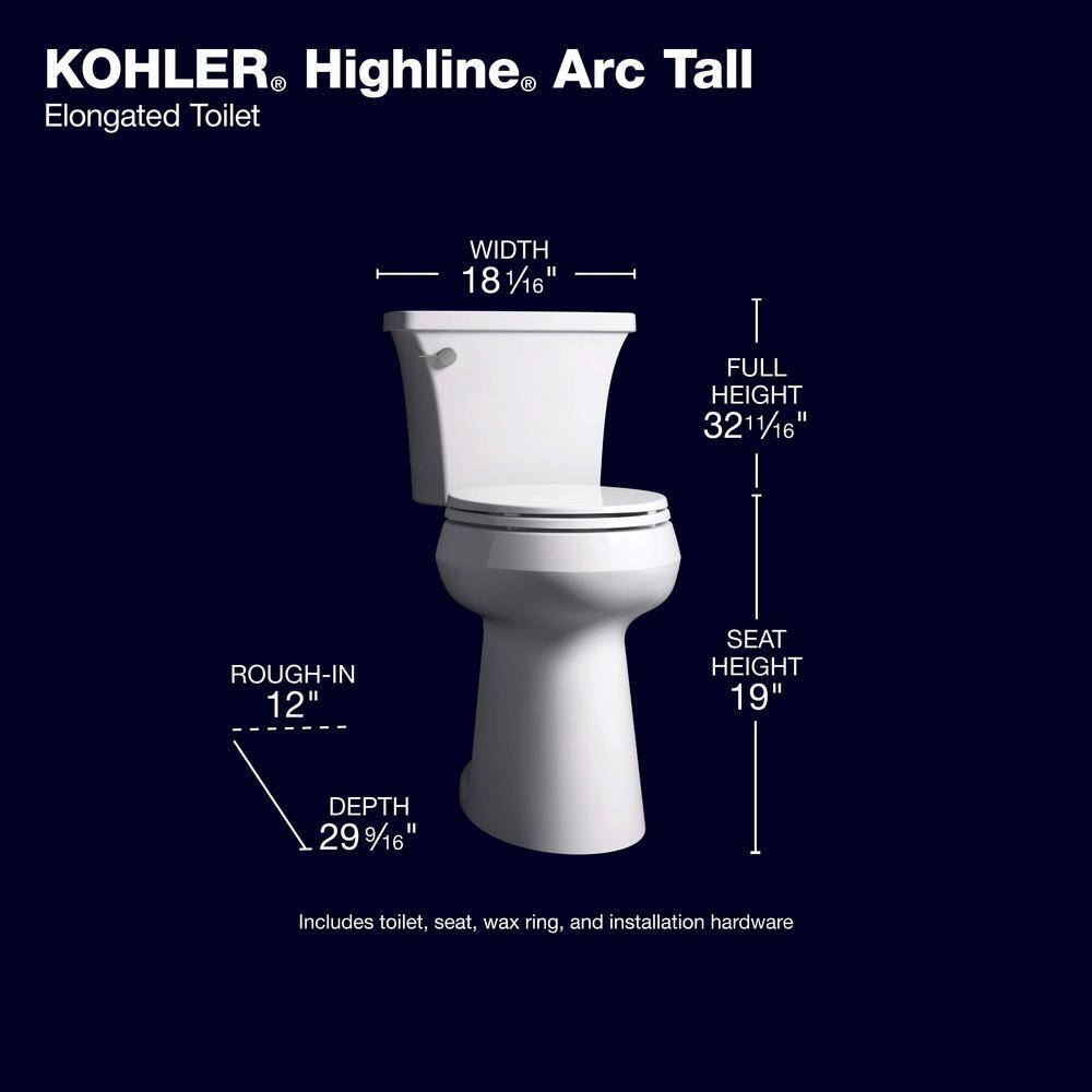 2025 KOHLER Highline Arc Extra Tall Elongated Toilet 1.28 GPF White with Seat