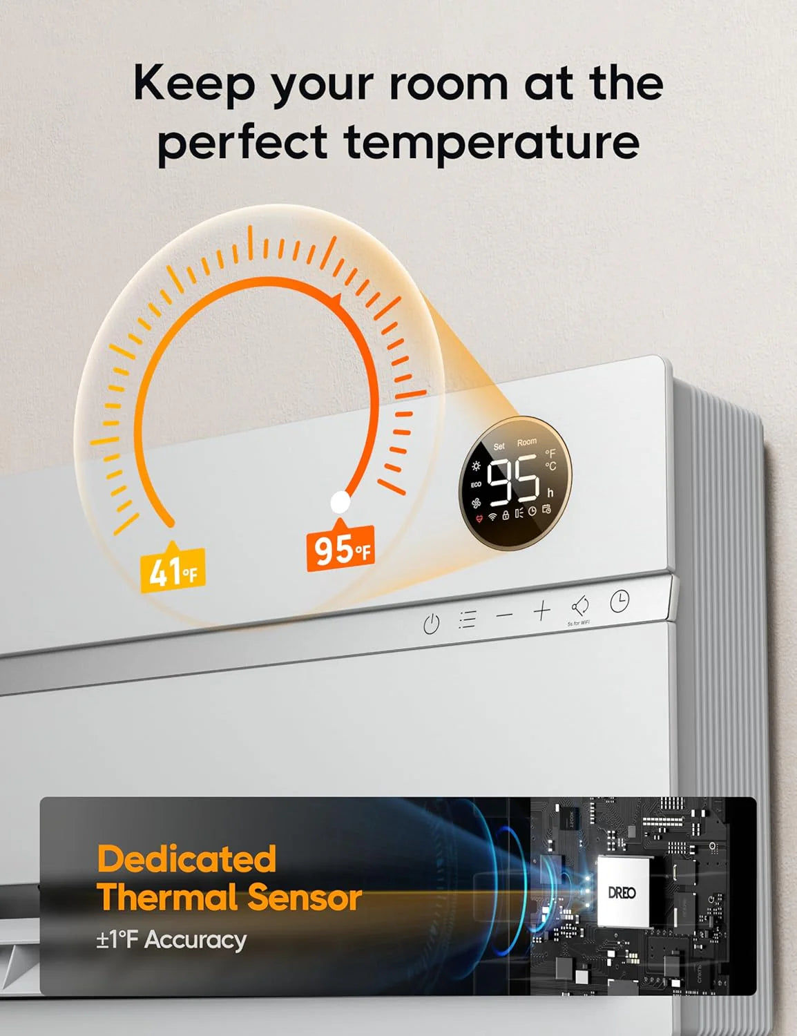 Dreo Smart Wall Heater, Electric Space Heater for Bedroom 1500W, 120° Vertical Oscillation, Adjustable Thermostat, Remote Control, 24H Timer, Easy-Mount Heater for Indoor Use, Works with Alexa, WH719S