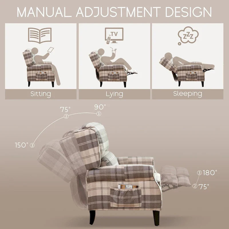 Manual Pushback Recliner Adjustable Accent Chair Wingback Armchair Set of 2