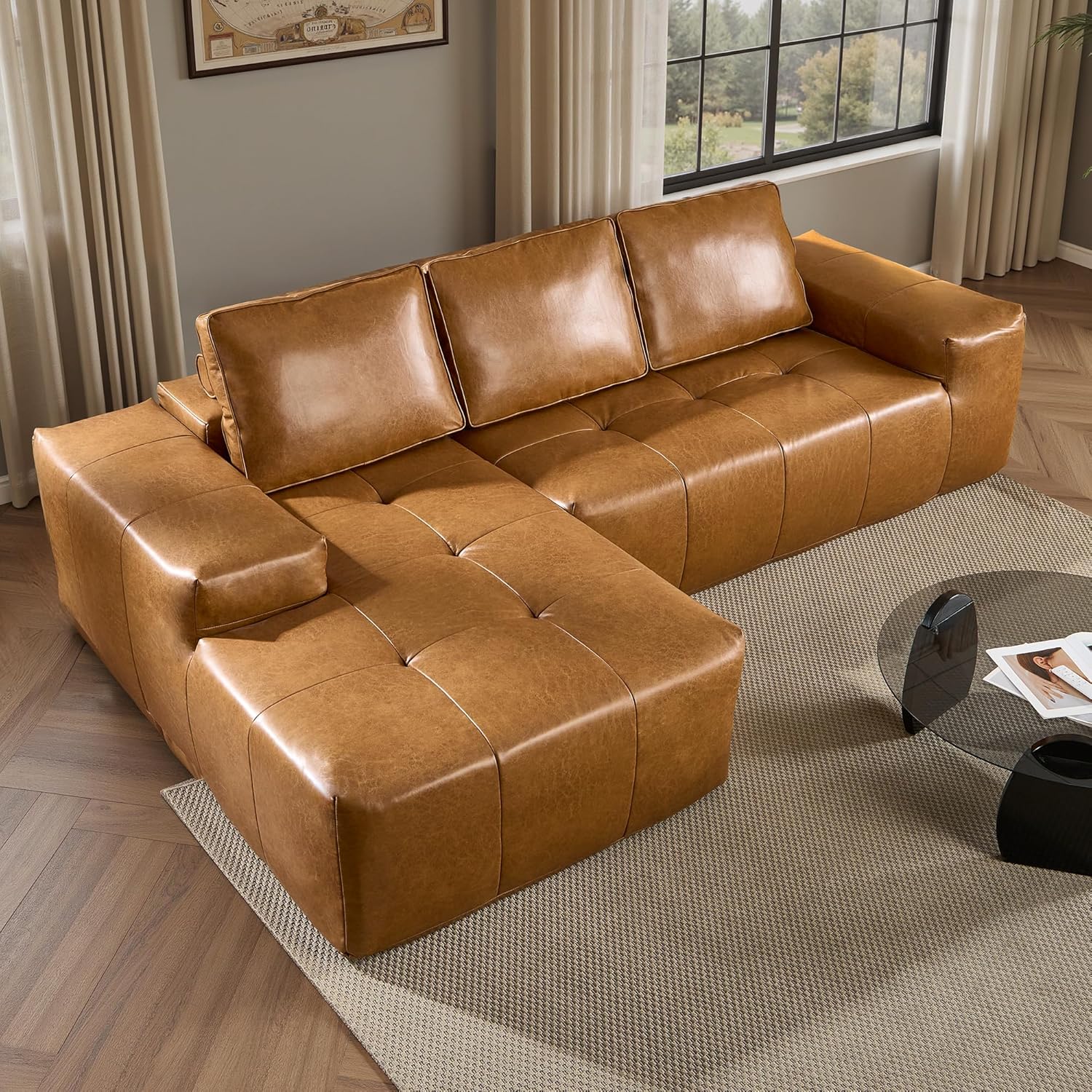 ovios 104" Cloud Sectional Couch with L-Shape Chaise,Modern Modular Sofa with Deep Seat, Upholstered Couches for Living Room Bedroom,No Assembly Required, Grey (Plush Corduroy Fabric)